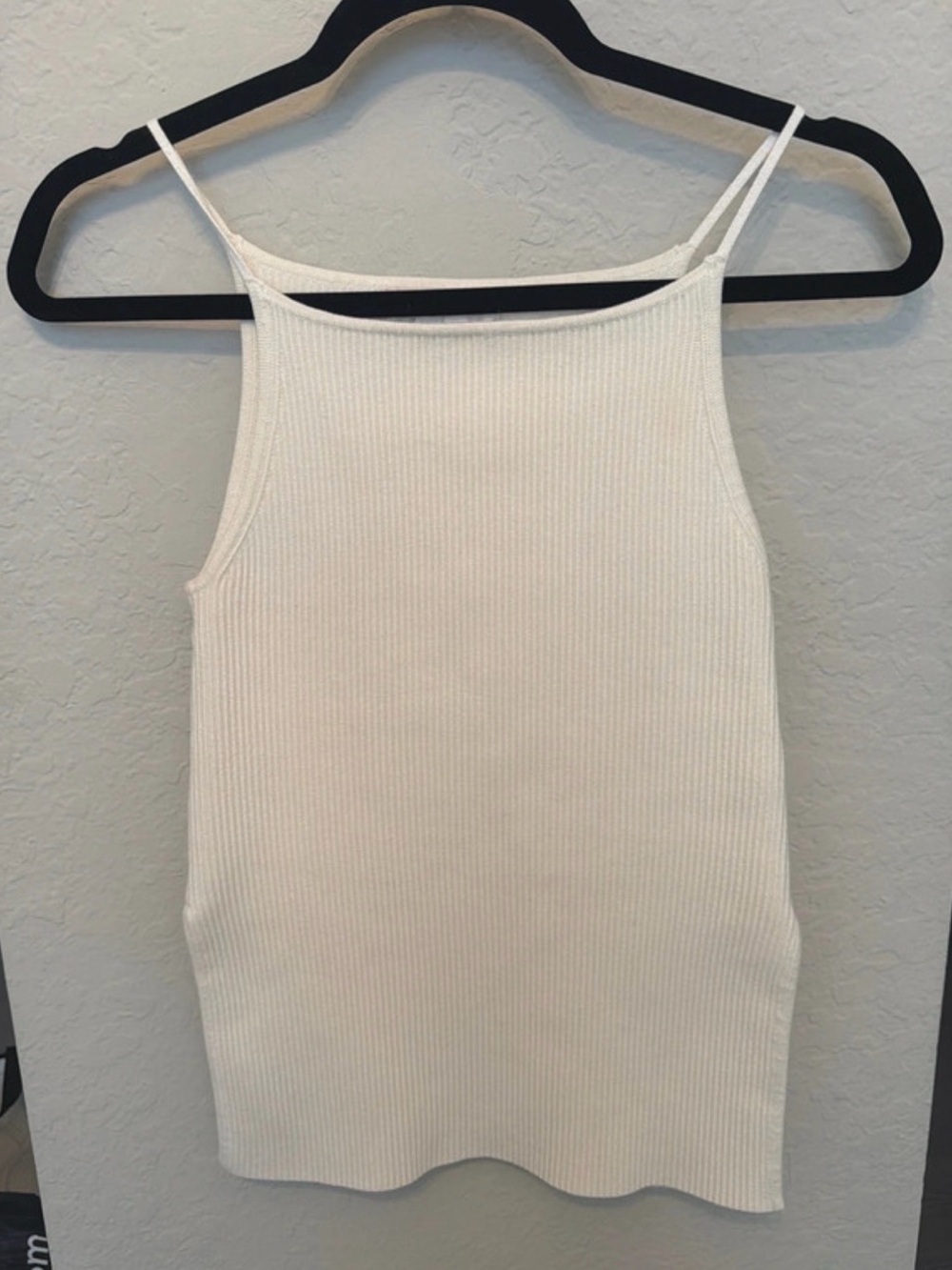 Off-White Ribbed Spaghetti Strap Tank Top Minimalistic